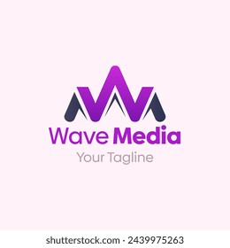 Wave Media Logo Design Template: Merging Letter W and M Symbol. This modern alphabet-inspired logotype is perfect for Technology, Business, Organizations, Personal Branding, and more.