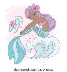 WAVE MERMAID Underwater Princess Vector Illustration Set