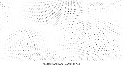 Wave mesh dotted halftone gradient texture. Vanishing polka dot background. Repeating dots design