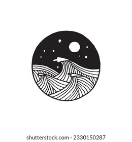 Wave minimal logo element, Wave drawing, Logo element, clipart, nature, outline, tattoo, handdrawn, drawing