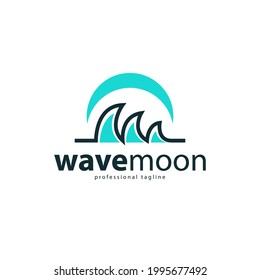 Wave and moon logo concept with elegant blue color