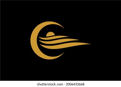 Diseño del logo Wave and Moon. Señal de la ilustración de oleada.
