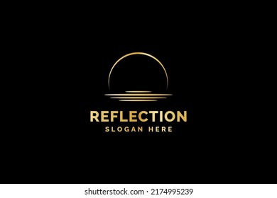 wave with moon reflection in water logo design vector illustration.