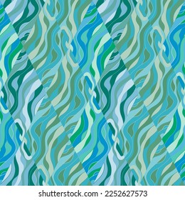 Patrón sin fisuras de mosaico ondulado. Ornamento líquido abstracto. Papel pintado de líneas blandas decorativas. Diseño para tela, impresión textil, papel de envoltura, cubierta. Ilustración del vector