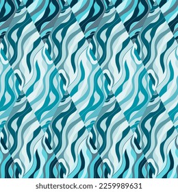 Wave mosaic seamless patern. Abstract liquid ornament. Decorative soft lines wallpaper. Design for fabric, textile print, wrapping paper, cover. Vector illustration