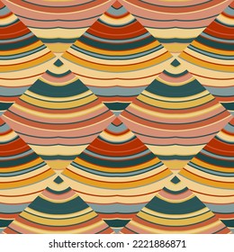 Wave mosaic seamless patern. Decorative lines wallpaper. Hand drawn linear geometric endless ornament. Design for fabric, textile print, wrapping paper, cover. Vector illustration