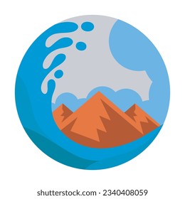 diseño de logotipo circular de olas, montañas y cielo