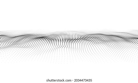 Wave of moving dots. Abstract white background. Vector 3d illustration.