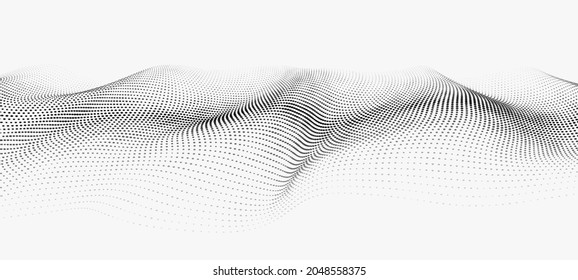 Wave of moving dots. Abstract white background. Vector 3d illustration.