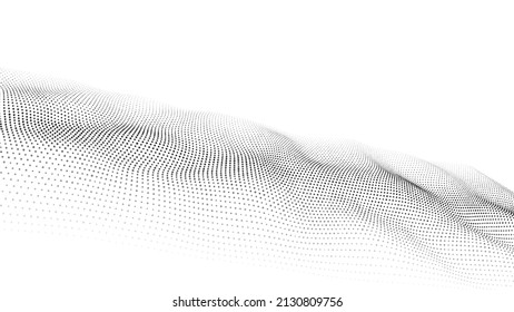 Ola de puntos en movimiento. Resumen de fondo blanco. Ilustración vectorial 3d.