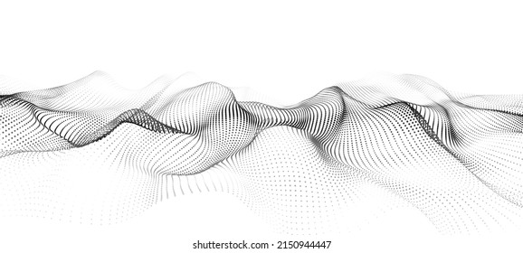 Wave of moving dots. Abstract white background. Vector 3d illustration.