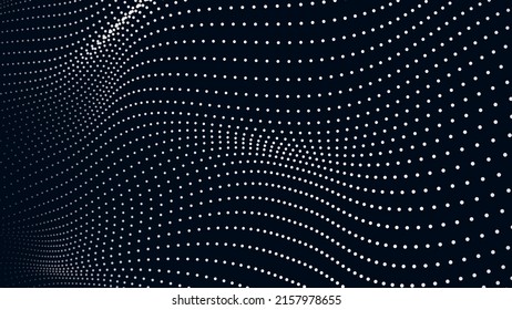 Ola de puntos en movimiento sobre un fondo oscuro abstracto. Ilustración vectorial 3D.