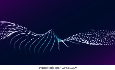 Ola de puntos en movimiento sobre un fondo abstracto. Ilustración vectorial 3D.