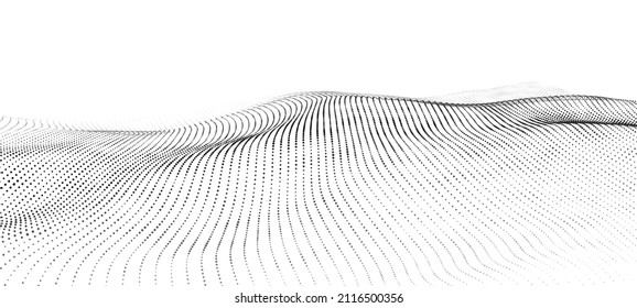 Wave of moving particles on a white background. Big data transfer.Abstract vector 3d illustrations.