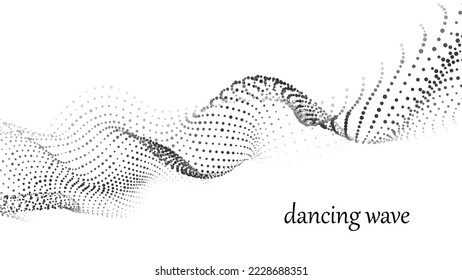 Wave of moving particles on a white background. Big data transfer.Abstract vector 3d illustrations.