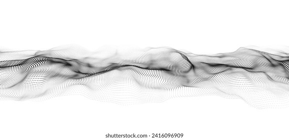 Wave of moving particles on a white background. Big data transfer.Abstract vector 3d illustrations.