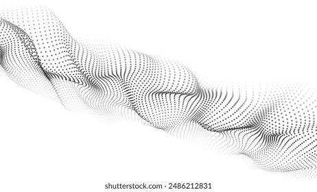 Ola de partículas en movimiento sobre un fondo blanco. Gran transferencia de datos.Abstractas Vector 3d ilustraciones.