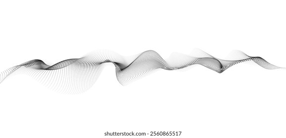 Wave of moving particles on a white background. Big data transfer. Abstract vector 3d illustrations.