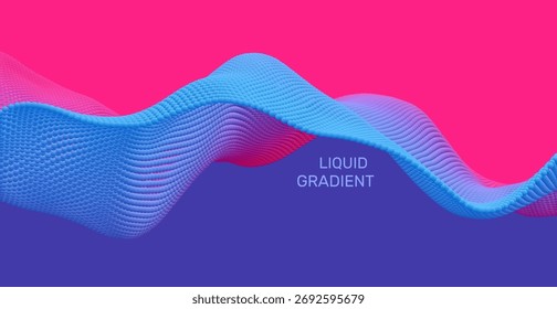 Wave of multiple spheres. Dynamic effect. Abstract background. Cover design template. 3D illustration for brochure, poster, cover, card, presentation, flyer or banner.