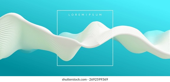 Wave of multiple spheres. Dynamic effect. Abstract background. Cover design template. 3D illustration for brochure, poster, cover, card, presentation, flyer or banner.