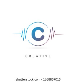 wave music logo design with letter c, vector illustration concept