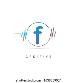 wave music logo design with letter f, vector illustration concept