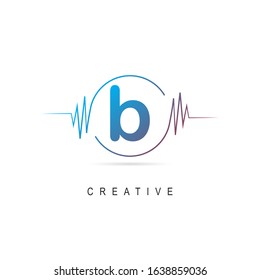 wave music logo design with letter b, vector illustration concept