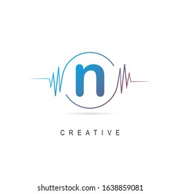 wave music logo design with letter n, vector illustration concept