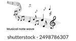  Wave of music melody notes with clef. Musical notes stave line pattern symbols icon, vector. Music notes background, Music notes wave icon.