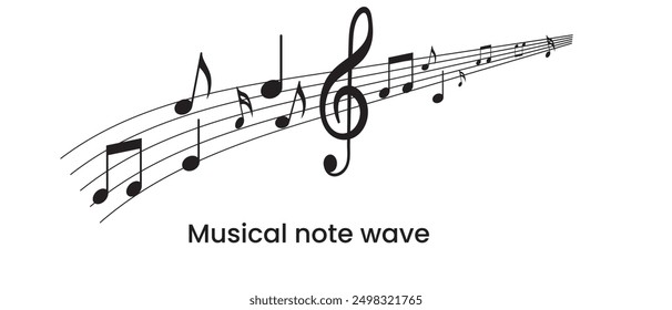 Wave of music melody notes with clef. Music notes wave icon. Musical notes stave line pattern symbols icon, vector.