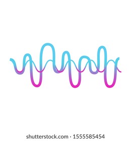 Wave musical signal with blue and pink line. Gradient amplitude of sound, audio and melody, isolated flat vector illustration on white background.
