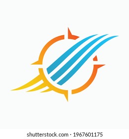 Wave with navigation icon logo vector template design