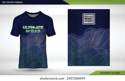 wave navy rainbow color Pattern design, illustration, textile background for sports t-shirt, football jersey shirt mockup for football club. consistent front view