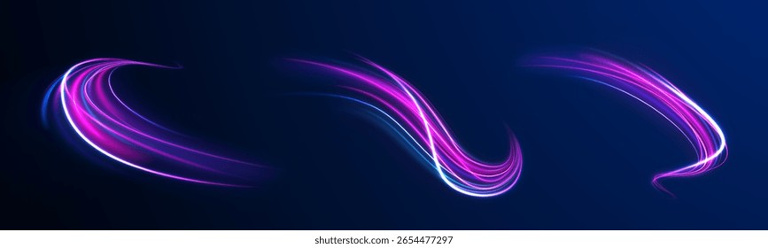 Wave of neon light and magic sparkle swirl with storm energy funnel beam sun blue twirl glitter flying circulation vortex motorway star bright glowing particle rotation

