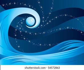 Wave at night with the moon