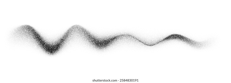 Wave with noise grain texture of paint brush spray for vector abstract background. Noise grain wave line with airbrush or graffiti halftone effect of sand dust black ink dots