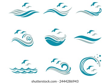 Wave Ocean Bird Illustration. Wave Ocean Bird Element. Wave Ocean Bird Vector.