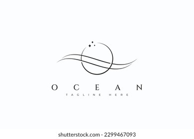 Wave of Ocean Eclipse Abstract Illustration Symbol Minimalist Concept Logo Template.