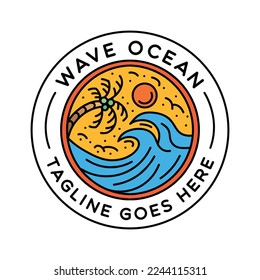 Wave Ocean Logo Design Emblem Vector illustration badge symbol icon