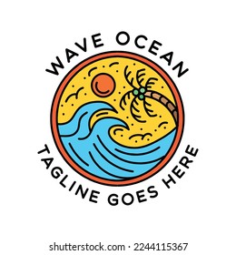 Wave Ocean Logo Design Emblem Vector illustration badge symbol icon