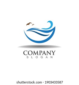 Wave ocean logo design image element vector illustration icon nature