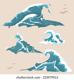 Wave ocean and sea Collection set isolated