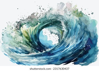 Wave Ocean Sea Splash Wavy Foam watercolor white background