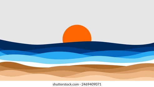 wave ocean sea sunset vector abstract background