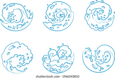wave ocean vector icons, water thin swirl symbols