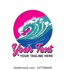 Wave ocean vector illustration, perfect for t shirt design, sticker also surfing school logo design
