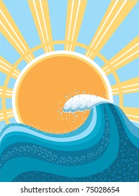 Wave in ocean.Water background for surfing with sun.Mesh