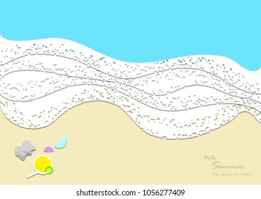Wave on the beach paper cut style, Digital craft paper for summer season, Eps 10 vector