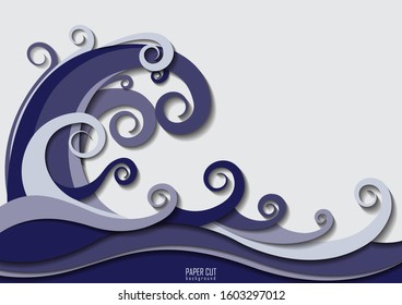 Wave on the sea back ground on paper cut style