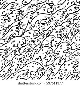 wave on the sea repeated pattern sketch line art black and white